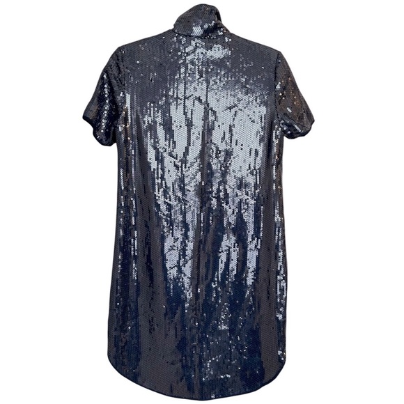Halston Heritage Navy Sequin Shirt Dress - Picture 2 of 12